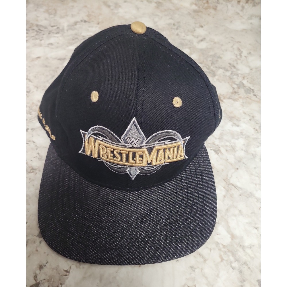 WWE WrestleMania 34 Snapback Hat NOLA April 8 2018 Black Gold Adjustable Cap